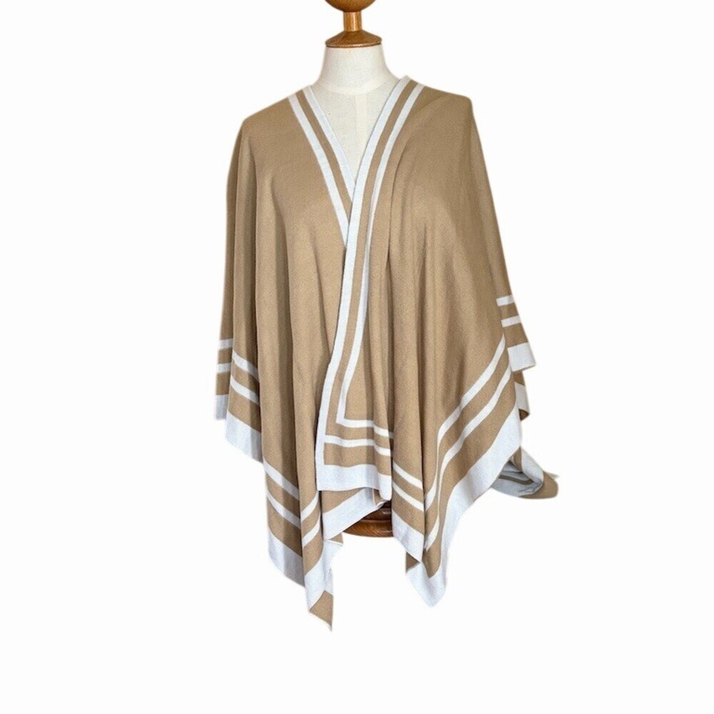 Lauren Ralph Lauren Reversible Ruana Poncho Wrap Womens Camel Tan Ivory